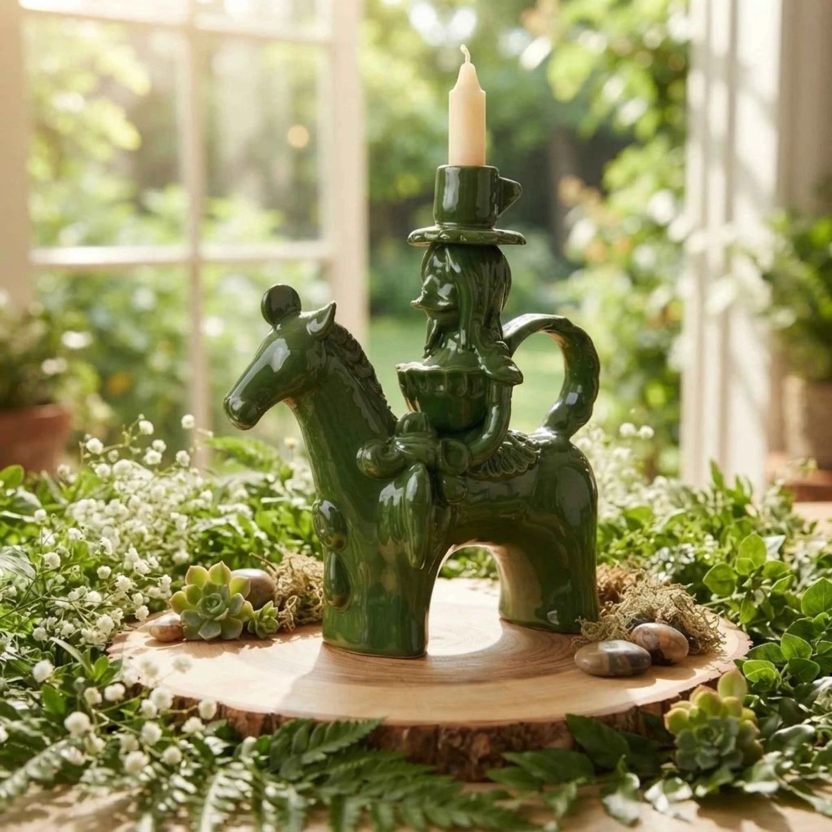 Cavaliere Ibrido Verde – Portacandele in Ceramica Smaltata