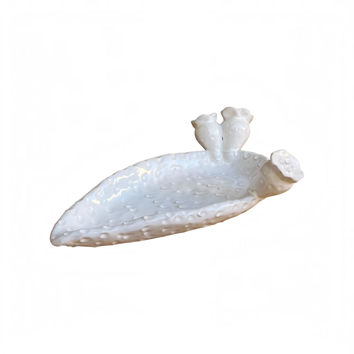 Vassoio artigianale pala di fico d'India in ceramica bianca lucida su sfondo bianco – Poz Studio Ceramiche
