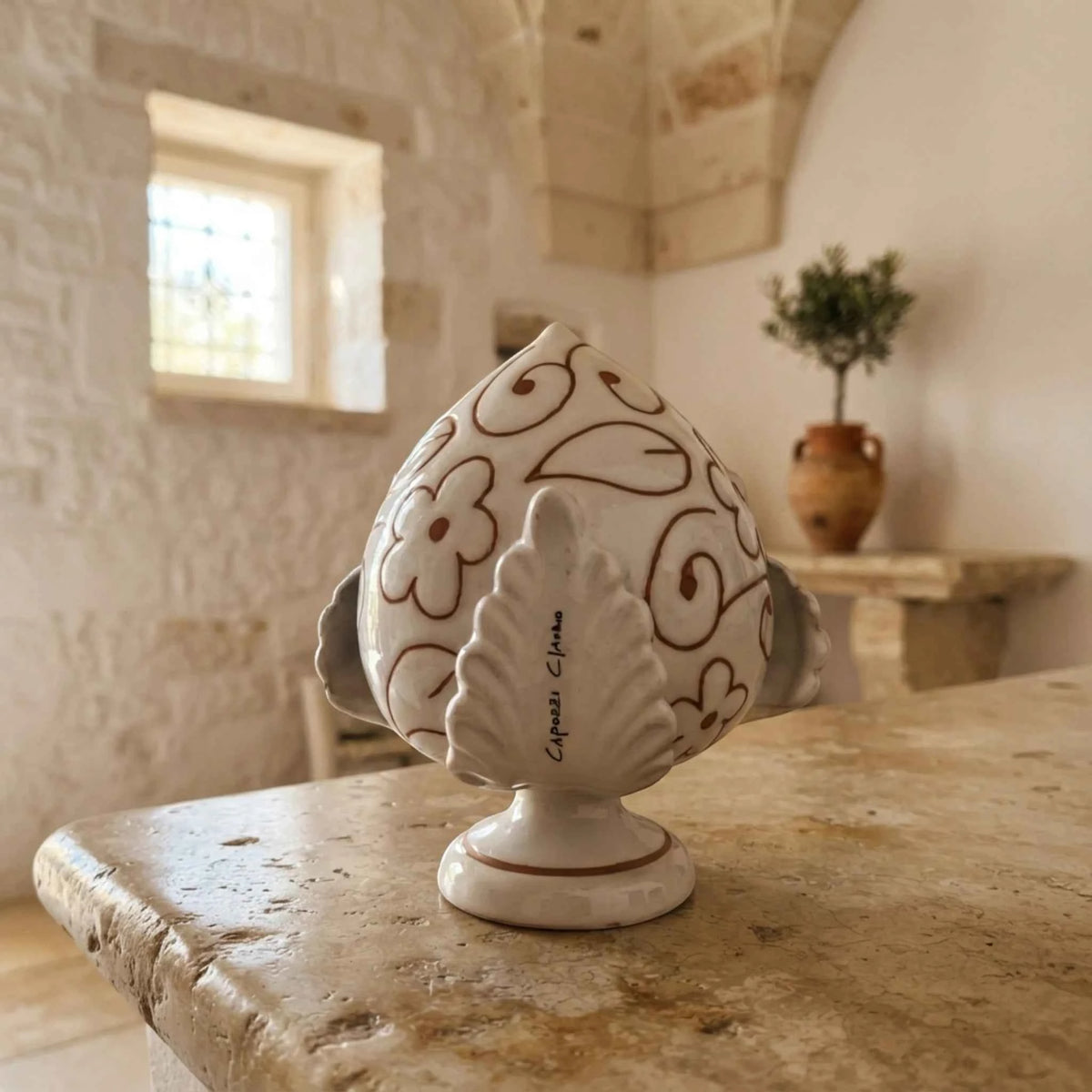 Pumo 13 cm — Fiori | Maiolica Incisa Artigianale Puglia