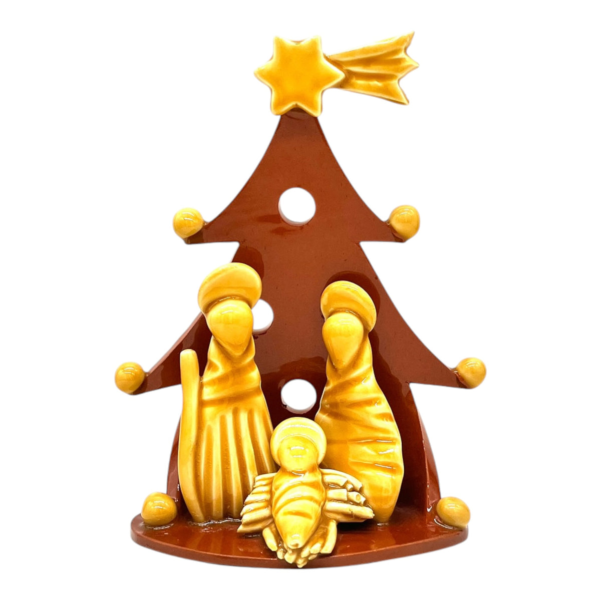 Statuina Presepe in Ceramica Artiganale con Albero Natalizio Traforato -  Fatto a Mano
