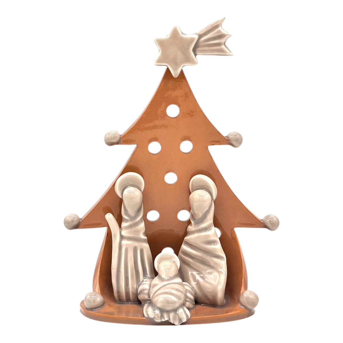 Statuina Presepe in Ceramica Artiganale con Albero Natalizio Traforato -  Fatto a Mano