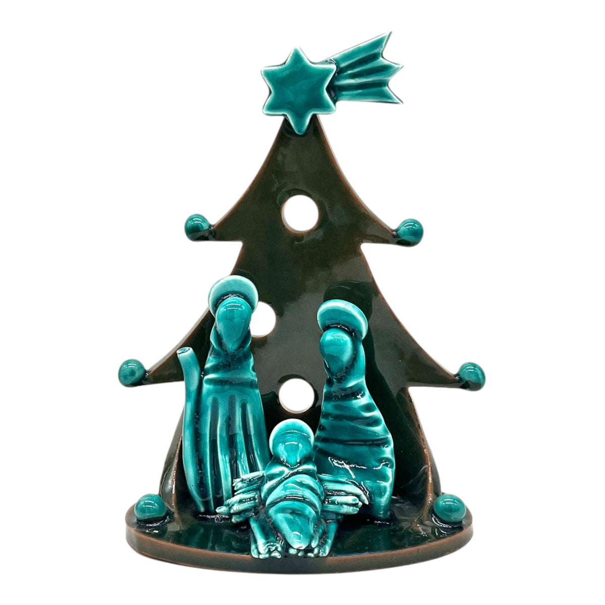 Statuina Presepe in Ceramica Artiganale con Albero Natalizio Traforato -  Fatto a Mano
