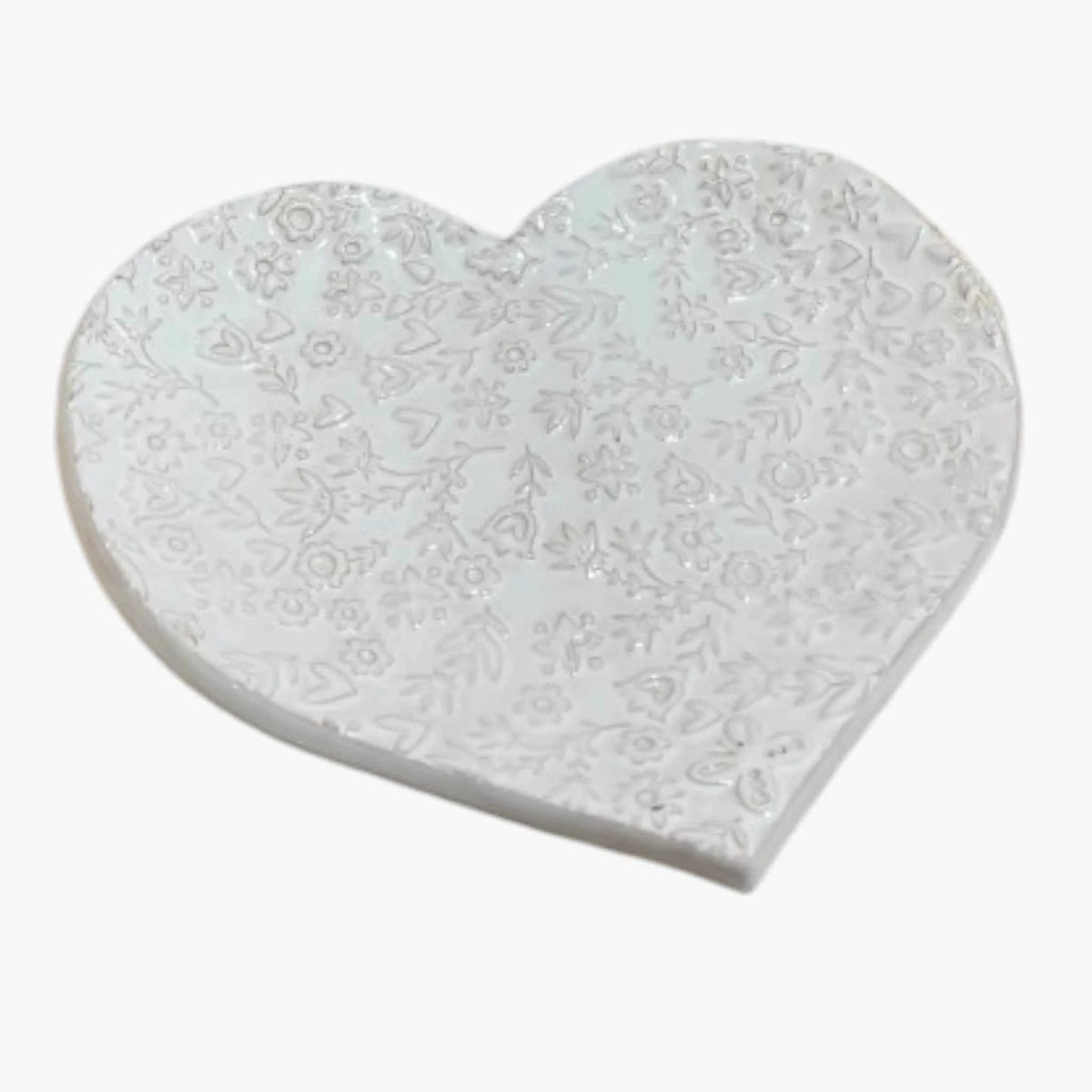 Vassoio Cuore in Ceramica Bianca – Decoro Floreale