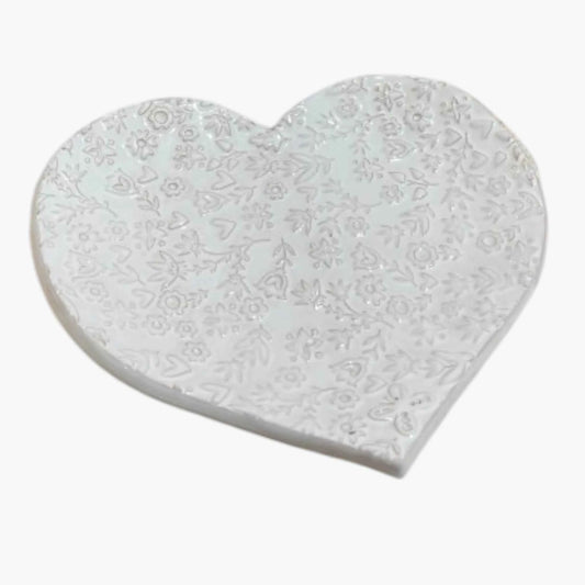 Vassoio Cuore in Ceramica Bianca – Decoro Floreale