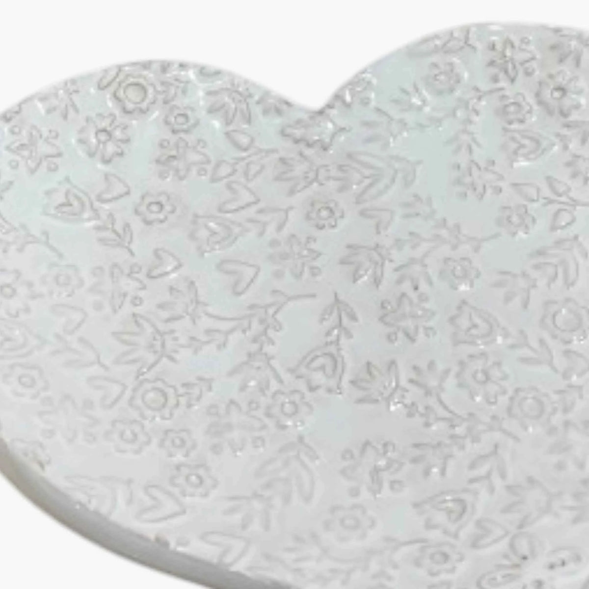Vassoio Cuore in Ceramica Bianca – Decoro Floreale