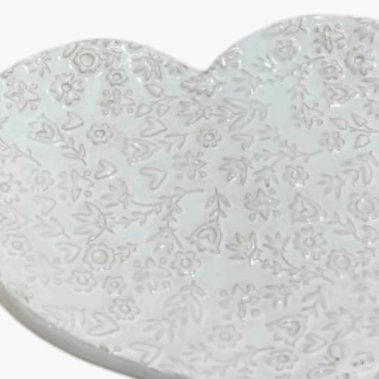 Vassoio Cuore in Ceramica Bianca – Decoro Floreale